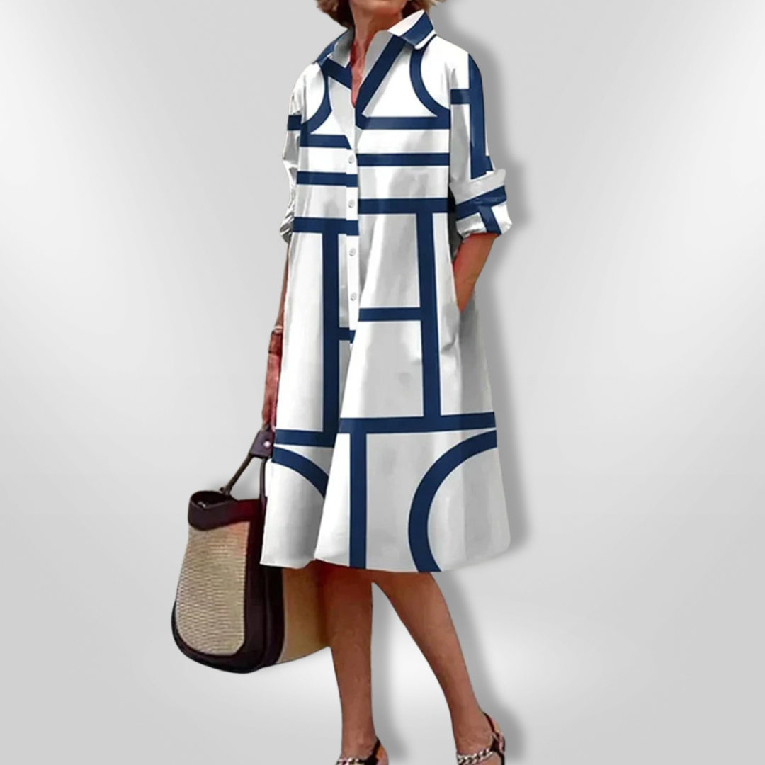 Moda™ | Sukienka koszulowa z geometrycznym wzorem