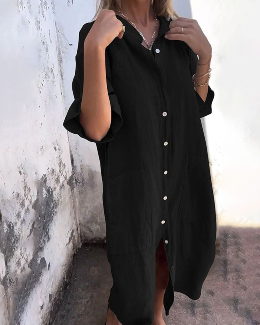 Moda™ | Casualna sukienka koszulowa z guzikami