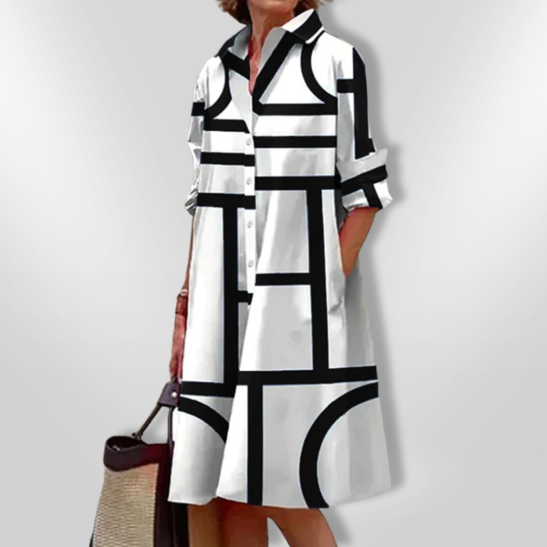 Moda™ | Sukienka koszulowa z geometrycznym wzorem