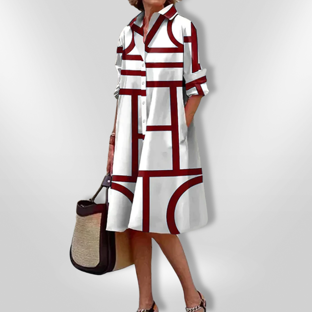Moda™ | Sukienka koszulowa z geometrycznym wzorem