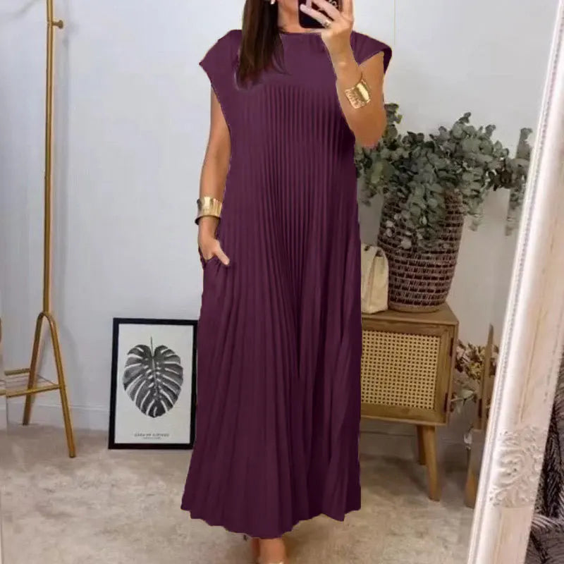 Moda™ | Sukienka maxi z plisowanym fasonem i kieszeniami