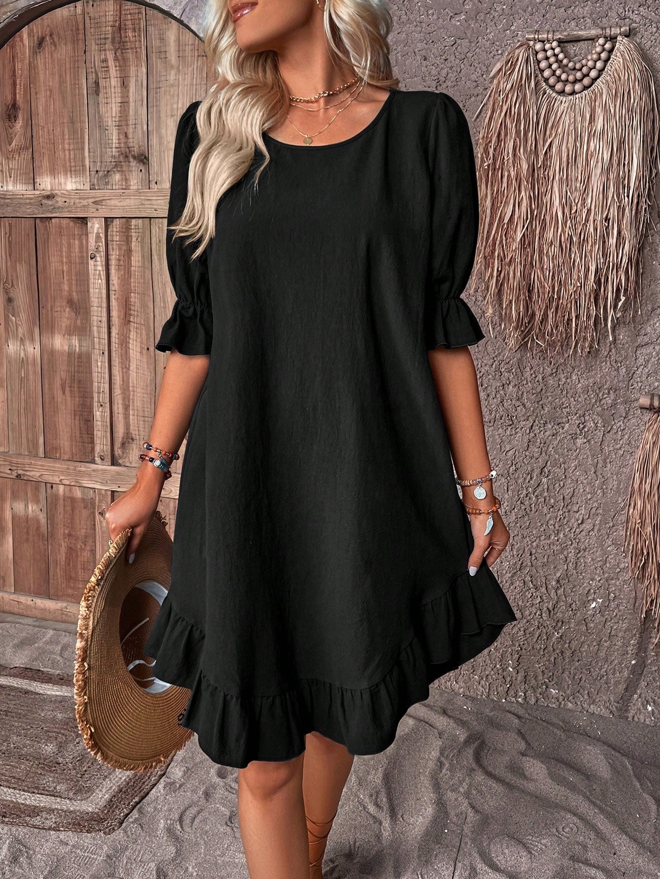Moda™ | Casualowa sukienka z falbanami i luźnym krojem