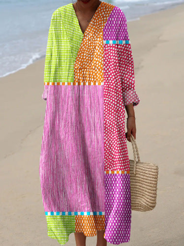 Moda™ – Sukienka maxi z geometrycznym wzorem