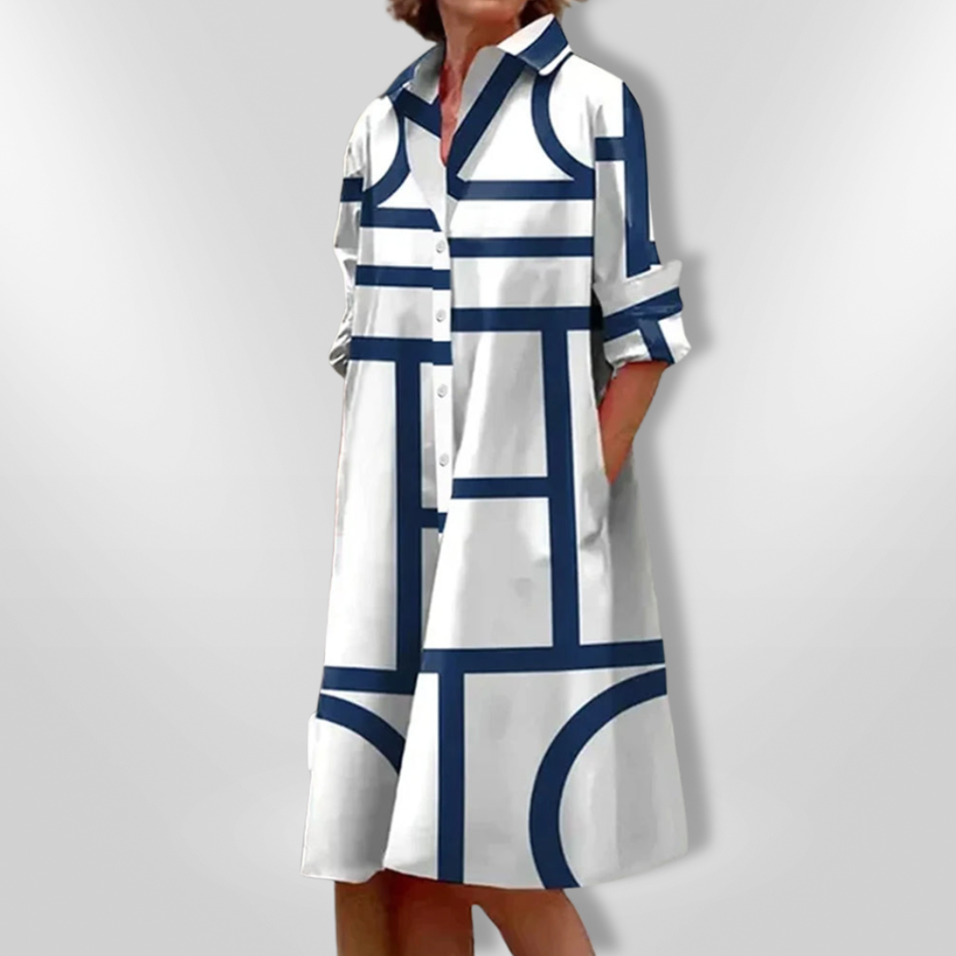 Moda™ | Sukienka koszulowa z geometrycznym wzorem