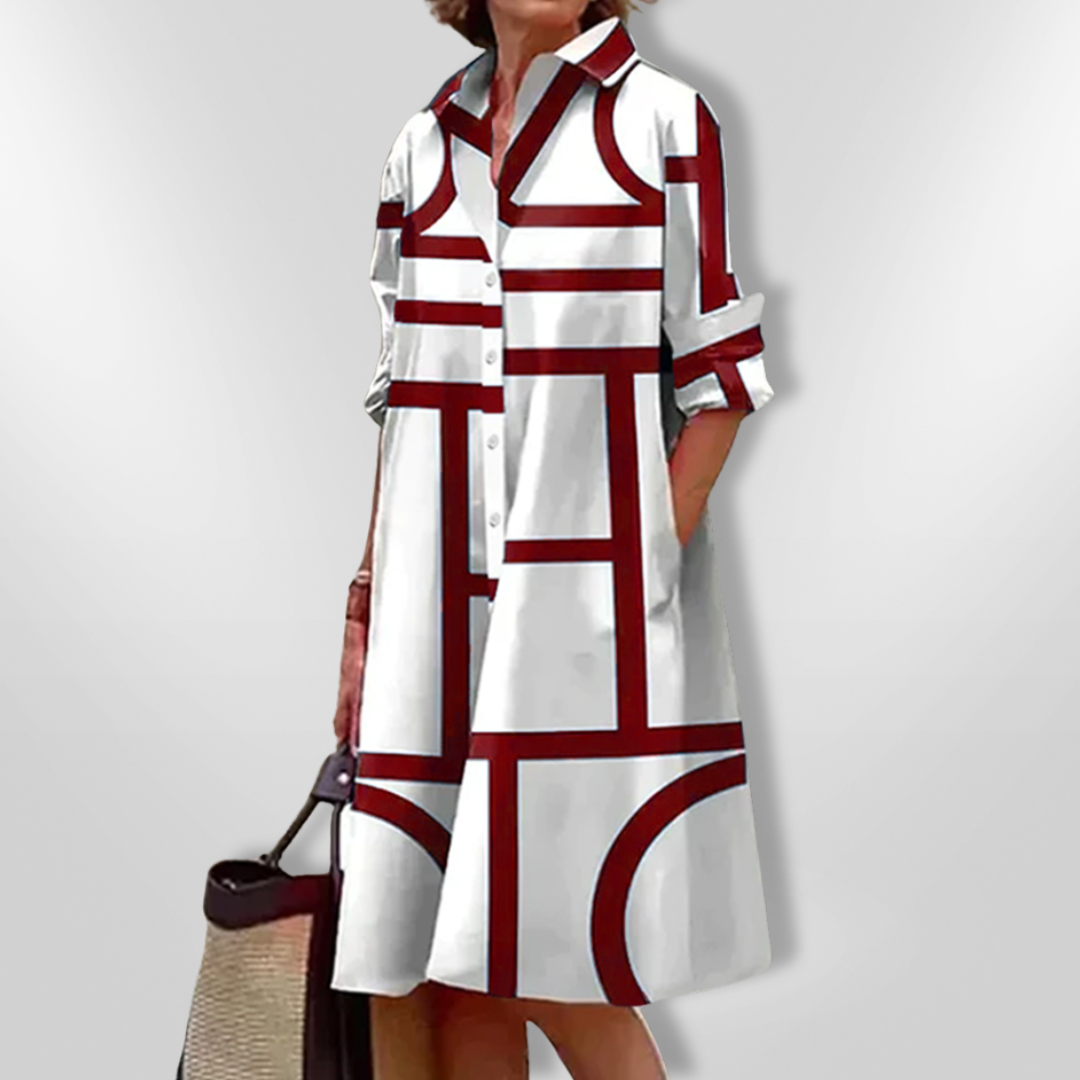 Moda™ | Sukienka koszulowa z geometrycznym wzorem