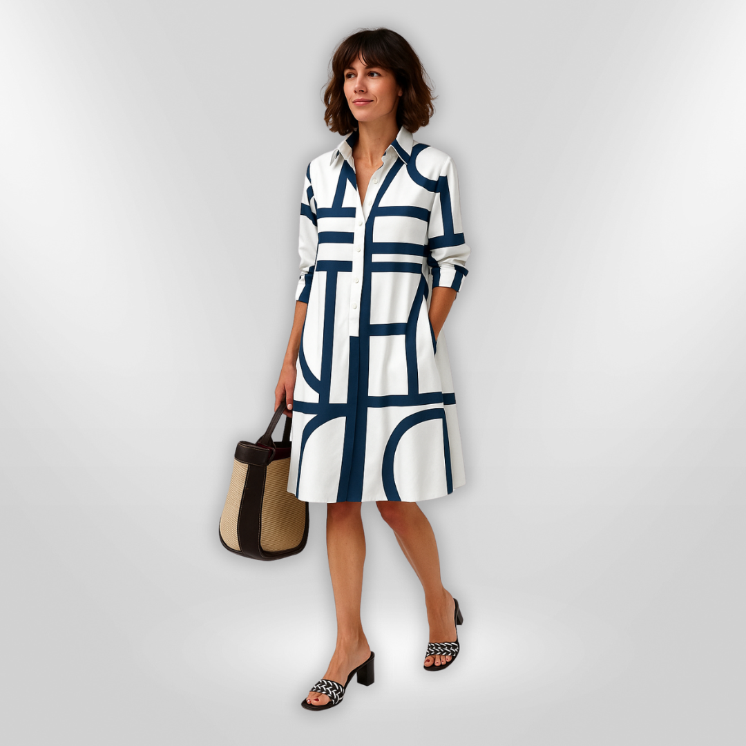 Moda™ | Sukienka koszulowa z geometrycznym wzorem