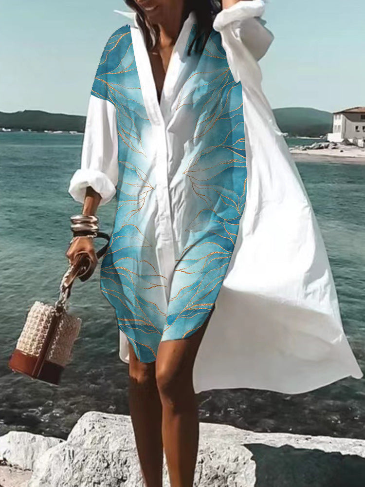 Moda™ I Sukienka koszulowa z nadrukiem