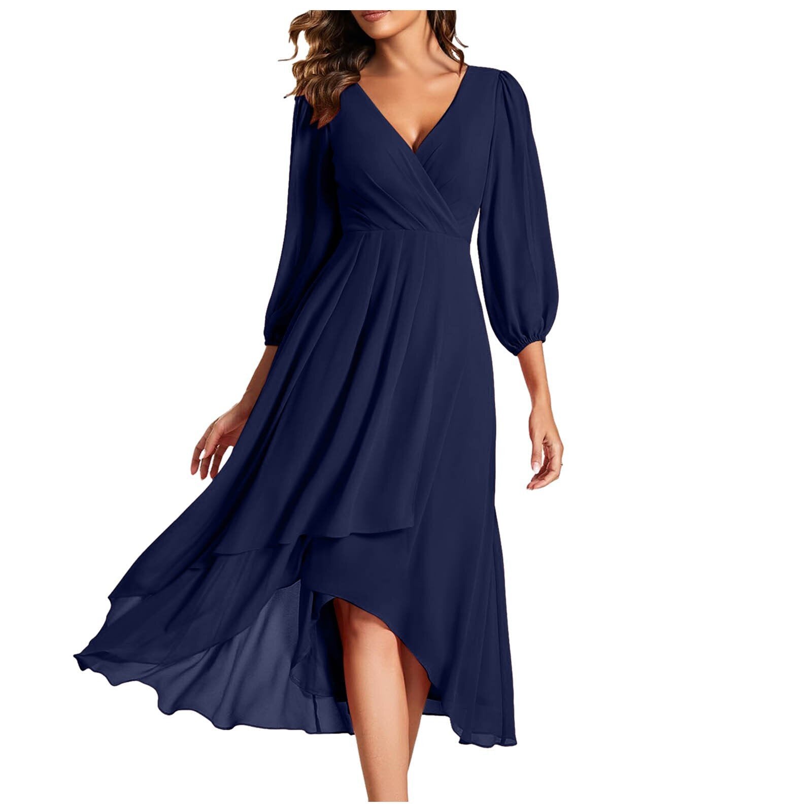Moda™ | Elegancka sukienka midi z dekoltem w serek i asymetrycznym dołem