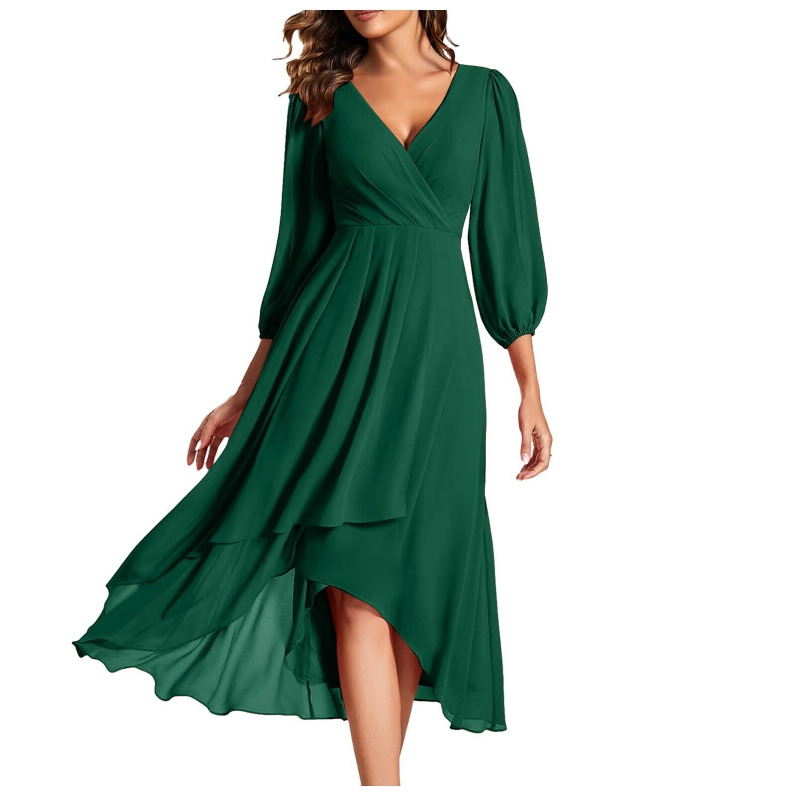 Moda™ | Elegancka sukienka midi z dekoltem w serek i asymetrycznym dołem