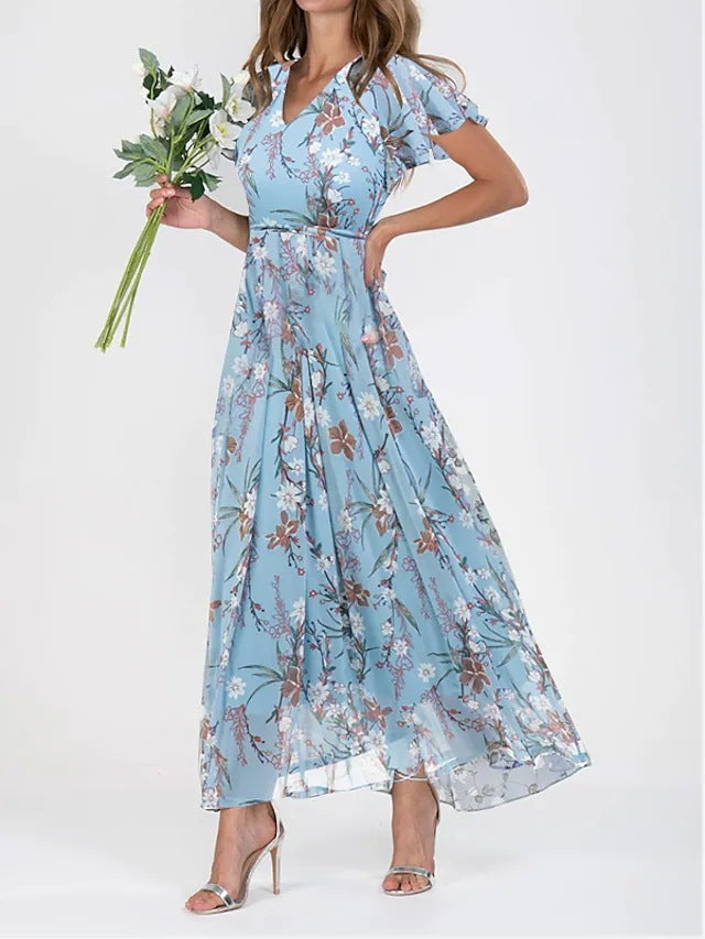 Moda™ I Długa sukienka maxi w kwiaty