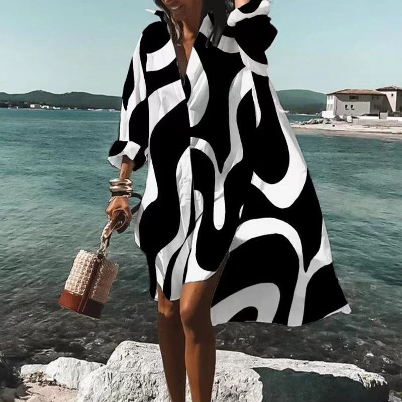 Moda™ I Sukienka koszulowa z nadrukiem