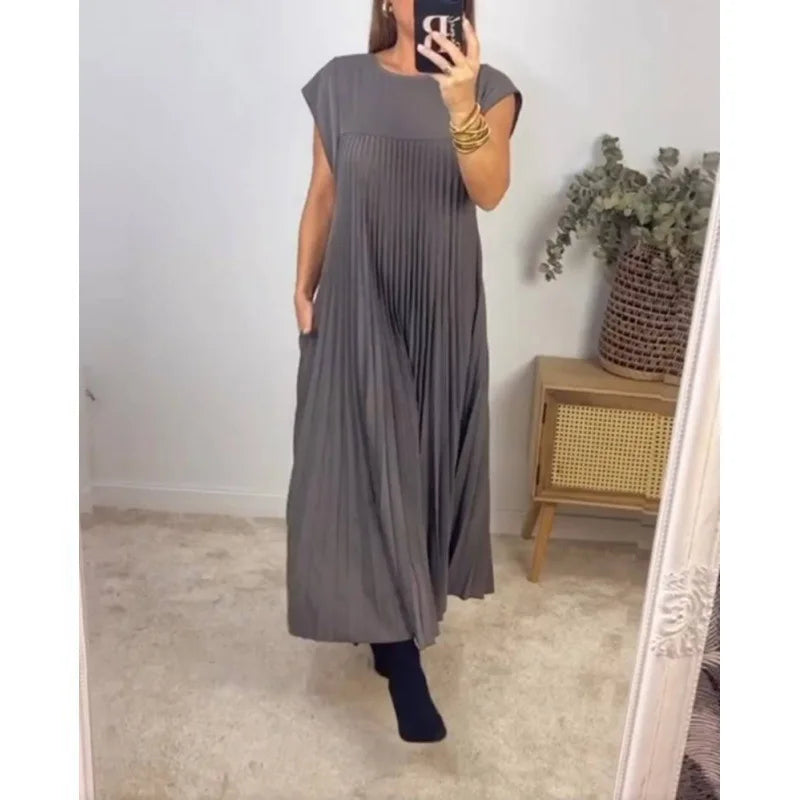 Moda™ | Sukienka maxi z plisowanym fasonem i kieszeniami
