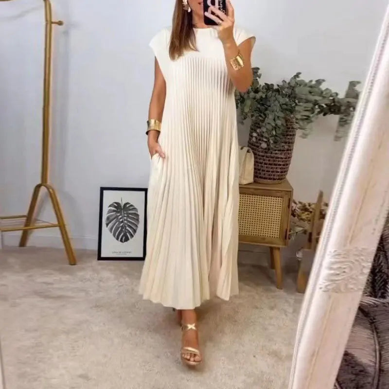 Moda™ | Sukienka maxi z plisowanym fasonem i kieszeniami