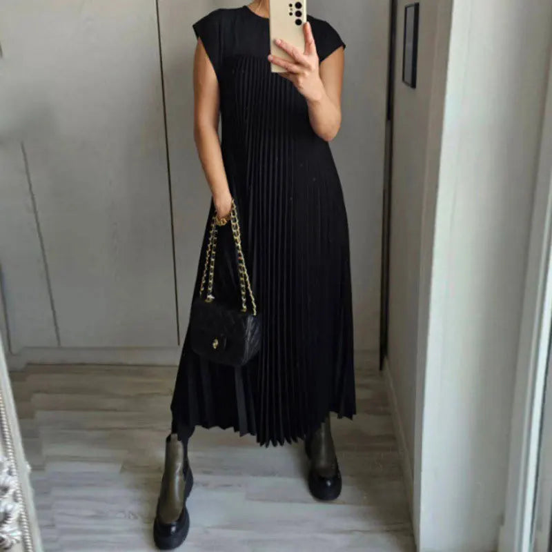 Moda™ | Sukienka maxi z plisowanym fasonem i kieszeniami