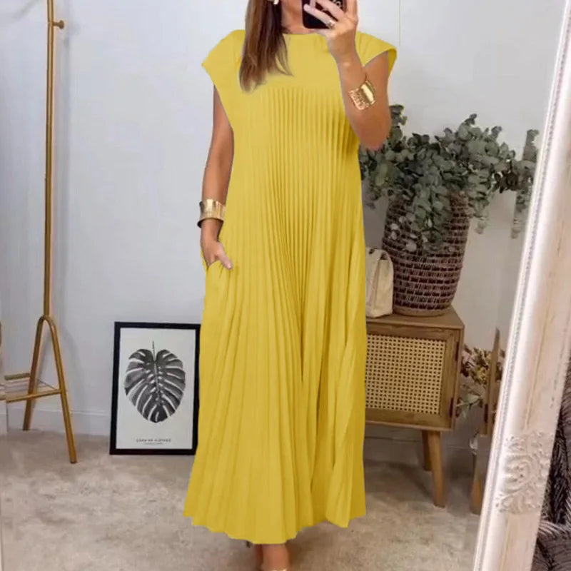 Moda™ | Sukienka maxi z plisowanym fasonem i kieszeniami