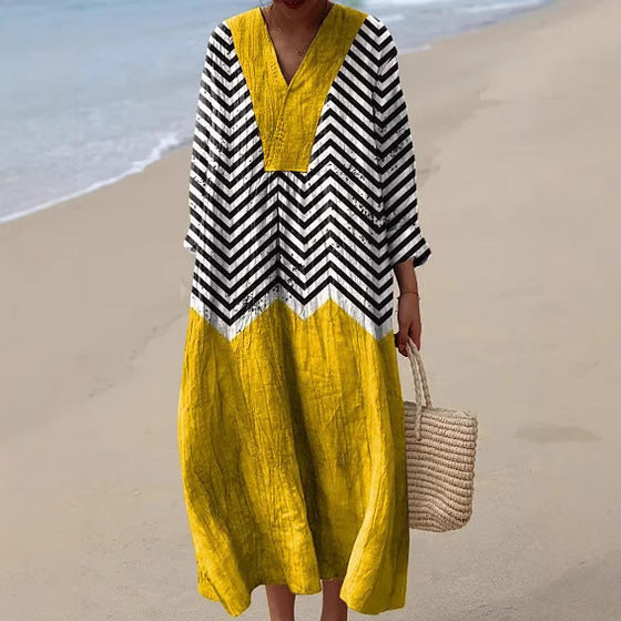 Moda™ – Sukienka maxi z geometrycznym wzorem