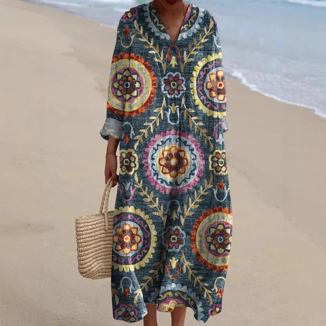 Moda™ – Sukienka maxi z geometrycznym wzorem